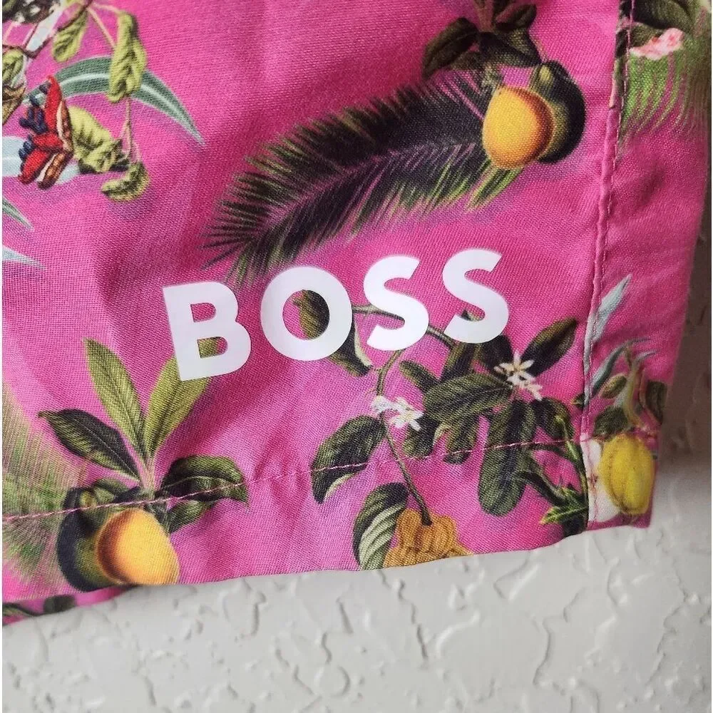 BOSS Piranha Swim Trunks Shorts Tropical Pink Size L